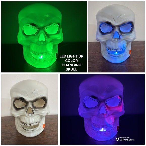 NWT-🔋 Operated- LED Light-Up Color Changing Skull 💀 Halloween Decoration - Picture 1 of 17